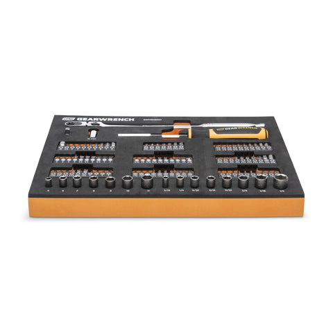105 Piece Workhorse One Quarter Inch Drive Slim Head Mechanics Tool Set In Foam Storage Tray With 72-Tooth Ratchet
