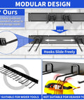Image showing Heavy Duty 48 Inch Wall Mount Garden Tool Organizer With Six Adjustable Hooks Easy Install Steel Black Storage System.