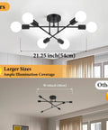 Six Light Modern Chandelier In Black, Dope Industrial Ceiling Light Fixture, 22 Inch Semi Flush Mount shown installed on ceiling.