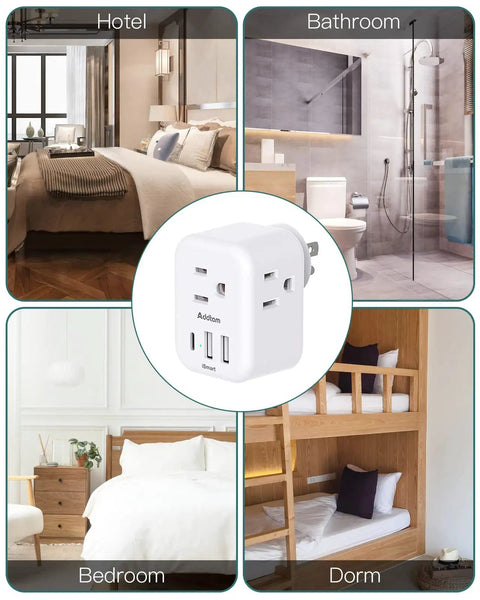 6 In 1 Wall Outlet Expander With USB C And USB A 3 AC Outlets Space Saving Power Outlet Box Splitter for diverse room types