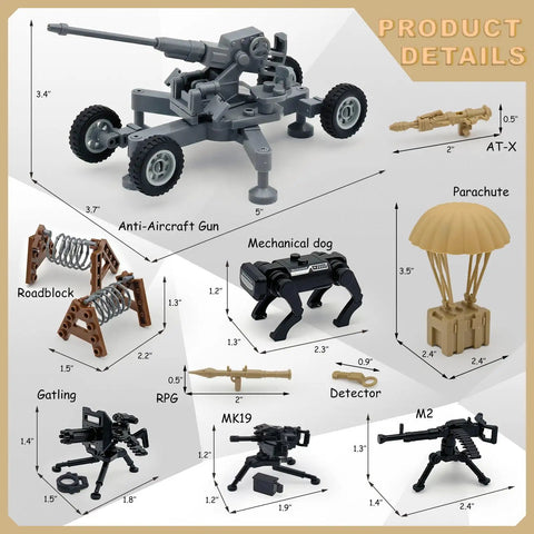 Epic Military Building Block Arsenal Kit With Anti Aircraft Gun Drone And Mechanical Dog 260 Piece Army Gear detailed view