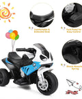 BMW Licensed 6V Ride On Motorcycle For Kids With Music, Foot Pedal Acceleration, Front Headlight, Leather Seat Cushion, 3 Wheel Battery Powered Tricycle Toy, Safe Metal Frame, Sapphire Color with seat and shock absorber details
