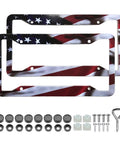 2 Pack Universal Aluminum Matte Stripe US Flag License Plate Frame Covers With Free Screws Fasteners Caps For Front Or Rear Mount Glossy Patriotic Car Tag Frame Rustproof Weatherproof USA Flag Style For Your Ride
