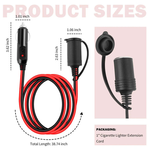 3Ft Cigarette Lighter Extension Cable With Glowing Led Indicator And Rock Solid 15Amp Rating For Your Daily Driver Featuring 16Awg Wire Gauge.