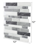 10 Sheet Peel And Stick Backsplash Tiles For Kitchen And Bathroom, 12x12 Inch Grey Marble Design, shown in tile dimensions