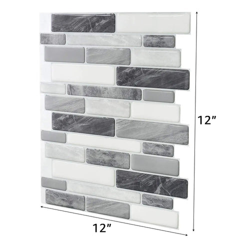 10 Sheet Peel And Stick Backsplash Tiles For Kitchen And Bathroom, 12x12 Inch Grey Marble Design, shown in tile dimensions