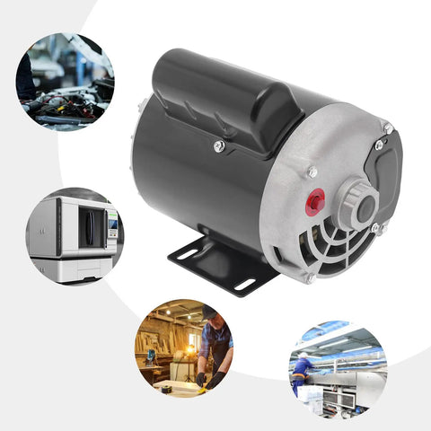 Half Horsepower Single Phase Electric Motor With 3450 RPM 115 To 230 Volt IP23 Protection Beefy Workhorse Build For Metal Cutting Machines Pumps And Fans mounted on base