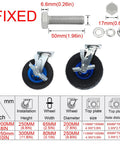 Two Pack Heavy Duty Swivel Caster Wheels With Locking Brakes, 200mm rubber tires with detailed specifications.