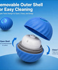 Automatic Rolling Treat Dispenser Ball For Dogs And Cats Interactive Smart Puzzle Feeder showing removable blue outer shell for easy cleaning.