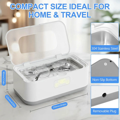 49KHz Ultrasonic Cleaner For Jewelry And Glasses With 5 Cleaning Modes, 27oz 304 Stainless Steel Tank In Gray open view