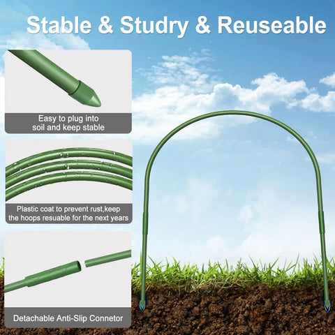 Six Piece Garden Hoop Kit For Greenhouses Rust Free Grow Tunnel Stakes Sturdy 11mm Thick Plastic Coated Plant Supports