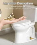 Upgrade Your Bath Setup With These Fresh Golden Bird Ceramic Toilet Bolt Caps next to a white toilet, showcasing decorative bird design.