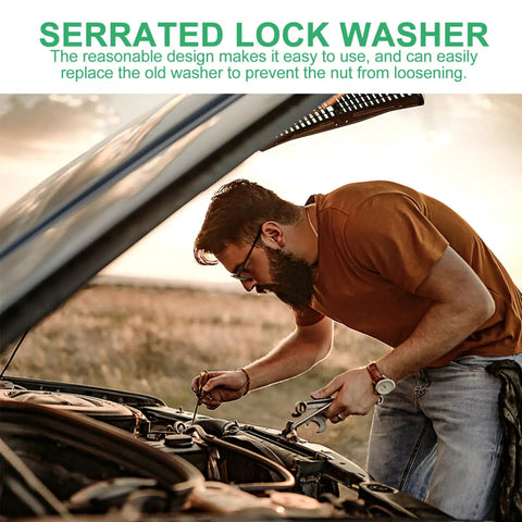 Man using Stainless Steel Internal Tooth Lock Washers Star Shape Assortment Kit 300 Pieces For Heavy Duty Machinery
