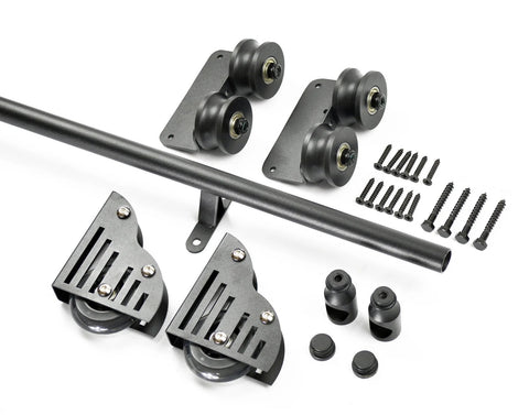 16Ft Rolling Ladder Hardware Sliding Rail Kit With Top Rollers And Braked Floor Wheels Full Metal Black Set for installations.
