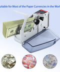 Ultra Portable Money Counter Mini Bill Cash Counting Machine Handy For On The Go Multi Currency With UV Verification And 600 Bills Per Minute Fast Count in action with various currencies