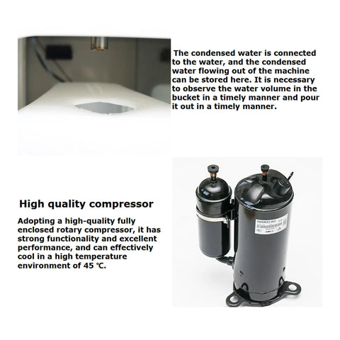 Built Tough Industrial Evaporative Air Conditioner With Extendable Cooling Ducts 220 Volt 910 Cubic Meters Per Hour Airflow showing water connection and rotary compressor.