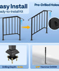 2 Pack Galvanized Steel Hand Rails For Outdoor Steps With 27.1 Inch Curved Ends And Safety Balusters Exterior Railing Kit