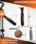 YATOINTO 1/2-ton lever chain hoist with orange housing, long black handle, 10 ft steel chain, dual hooks
