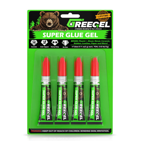 All Purpose Super Glue Gel For Plastic Shoes Metal Ceramic And Wood Crystal Clear Instant Bond in 4 tubes packaging front view