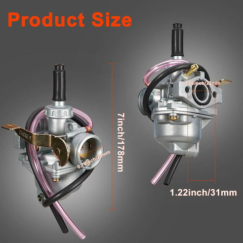 Carburetor With Air Filter And Fuel Valve Petcock For CRF50F XR50R Z50R Z50A Mini Trail Bikes, dimensions shown on image