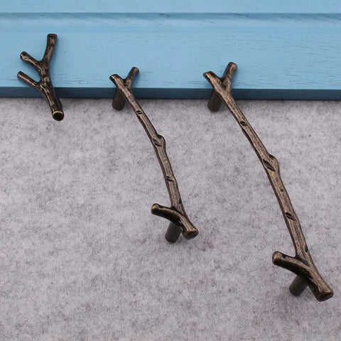 Hella Stylish Tree Twig Cabinet Knobs 6 Pack Bronze Zinc Alloy Drawer Pulls Solid Build For Mountain Cabin Kitchen Cupboard Single Hole Hardware With Screws, varying twig designs.