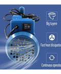Badass Two Stage Rotary Vane Refrigerant Vacuum Pump With Pressure Gauge Hits Four CFM For Lightning Fast High Vacuum In HVAC And AC Systems With Gas Ballast To Cut Condensation, side view with power switch and persistent airflow.