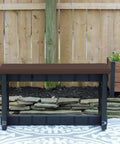 Premium Espresso Black Outdoor Bench Zero Tools Needed With Quick Click And Lock Assembly, sturdy patio seating displayed in outdoor setting.