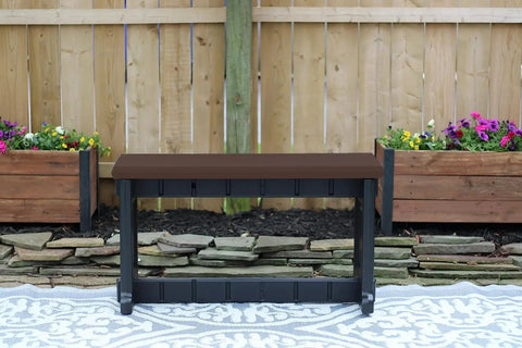 Premium Espresso Black Outdoor Bench Zero Tools Needed With Quick Click And Lock Assembly, sturdy patio seating displayed in outdoor setting.