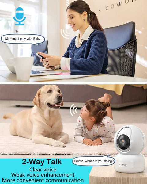 1080P Indoor Security Cam With 360 Degree PTZ, Two Way Audio, Night Vision, 2.4G WiFi, Easy Phone App Control capturing conversations