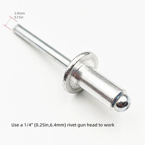 Close-up of an aluminum blind rivet with steel mandrel, from the Industrial Grade Aluminum Blind Rivets Kit, 8mm diameter.