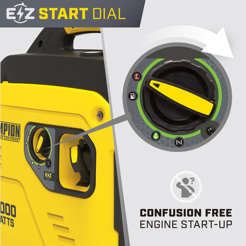 Lightweight 4000 Watt RV Ready Portable Inverter Generator With Quiet Tech, EZ Start Dial, close-up on yellow control panel