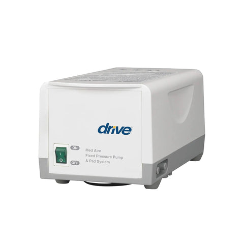 Med Aire Fixed Pressure Pump System with 4 LPM Constant Airflow and 5 Minute Cycle shown in white durable design