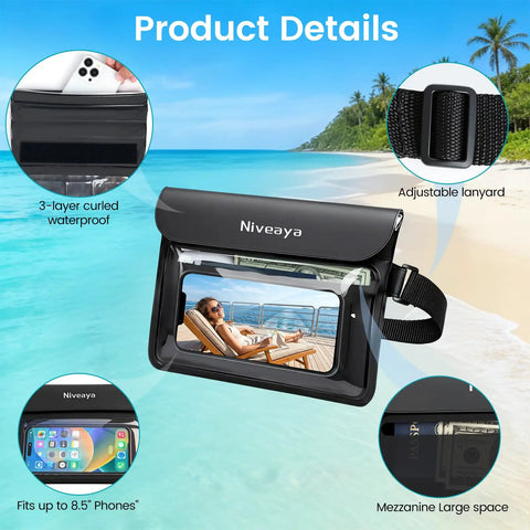 IPX8 Waterproof Fanny Pack Duo Dry Bag For Beach Trips And Water Activities with adjustable strap and phone window