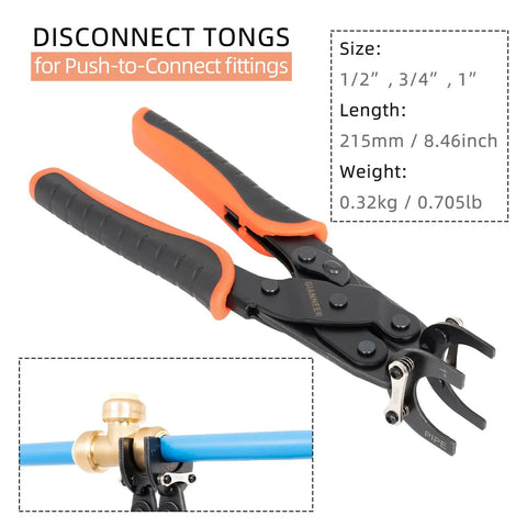 Handy Disconnect Tongs For Quick Push To Connect Fittings Removal Of 1/2 Inch, 3/4 Inch, And 1 Inch Brass Pipe Fittings Tool