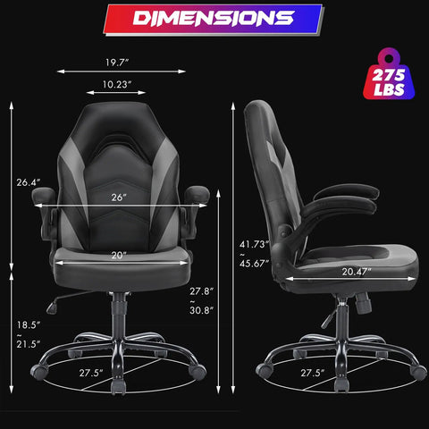 Ergonomic Gaming Desk Chair With PU Leather Upholstery, Comfy Lumbar Support, Extra Cushioned, dimensions and weight capacity