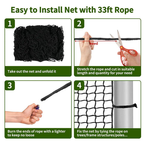 Installation steps for Baseball Backstop Net For Backyard Batting Cage Heavy Duty Nylon Netting With 33 Foot Rope