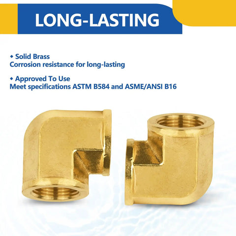 5 Pack Brass Pipe Fittings 90 Degree Street Elbow 3/4 Inch Female NPT X 3/4 Inch Female NPT Elbow Set Durable Barstock Brass Fittings