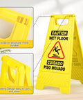8 Pack Caution Wet Floor Signs, 17.5 Inch Yellow Safety Warning Signs For High Traffic Areas with bilingual text and snap-on structure
