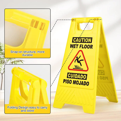 8 Pack Caution Wet Floor Signs, 17.5 Inch Yellow Safety Warning Signs For High Traffic Areas with bilingual text and snap-on structure