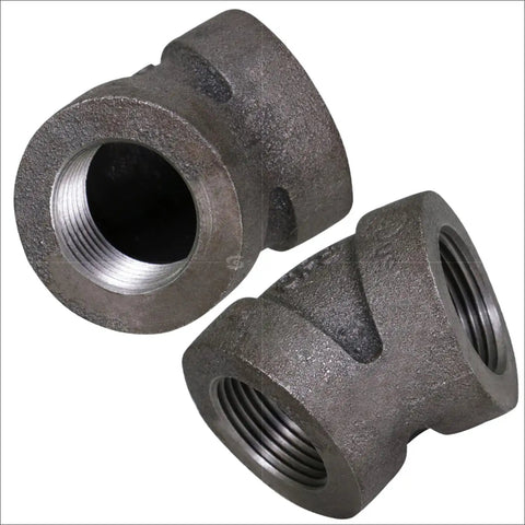 1/2 Inch Cast Iron Threaded 45 Degree Street Elbow With Durable Black Finish Designed For Rock Solid Industrial Piping And Straightforward Gas Line Connections Built Tough, showing two pipe elbow joints.