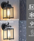 Black Exterior Wall Lanterns Set of 2 for Porch and Entryway, Weatherproof Aluminum Outdoor Sconce, clear glass, rain and snow proof