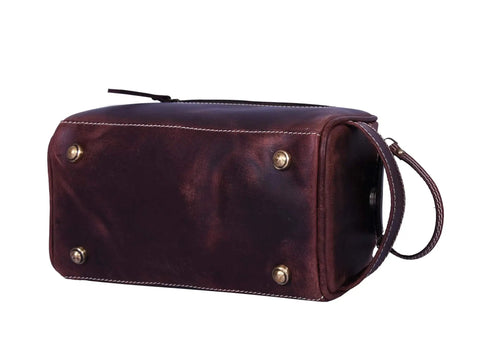 Bottom view of Leather Toiletry Bag For Men On The Go Grooming Travel Kit With Waterproof Lining Buffalo Leather Build