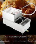 High-Capacity Mobile Commercial Deep Fryer Oil Filter Machine With 65 Liter Tank And Super Fast Three Zero L Per Minute Filtration Speed, stainless steel design.
