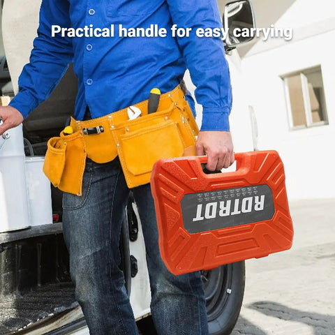 Person carrying a red case of One Half Inch Drive Master Impact Hex Bit Set With SAE And Metric Bits, 20-Piece Allen Socket Kit.
