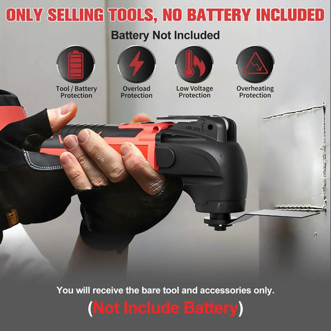 Heavy Duty Brushless Motor Cordless Oscillating Multi Tool Compatible With 18V Batteries Comes Fully Loaded With Twenty Two Sweet Accessories for precision cuts, held in gloved hand.