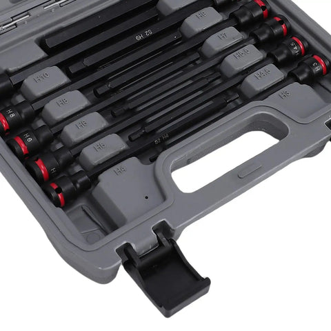Heavy Duty 3/8 Drive Long Impact Hex Bit Socket Set With 20 Piece SAE Metric Sizes In Premium S2 Steel Extended Bits For Tough Jobs And Heavy Machinery That Will Rock Your World, 20-piece case