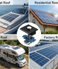 12 Pack Black Aluminum Solar Panel Mid Clamps For Unistrut Mounting 30mm And 35mm Roof Brackets shown on various roof types