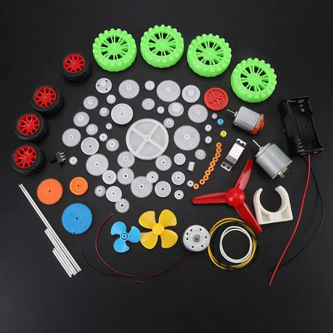 Plastic Crown Gear Set For DIY Robots And Toys, Motor Gear Kit with wheels, gears, pulleys, propellers, shafts, and motor parts