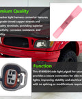 Toyota Tacoma Side Marker Light Connector 2 Way Harness Pigtail Replacement 6189-0264, front view of product and installation on vehicle