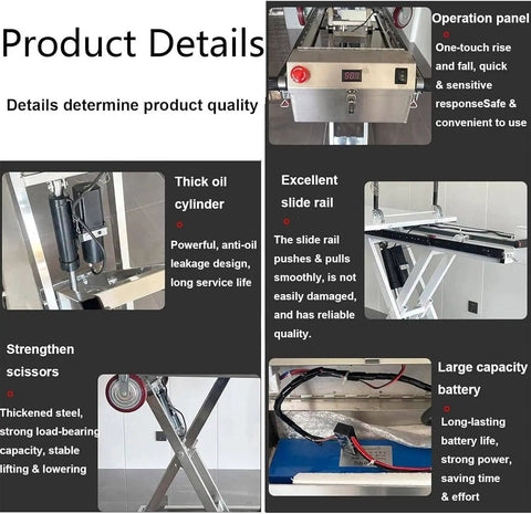 Heavy Duty Portable Hydraulic Lift Table Cart With Electric Motor And Strong Steel Shear Fork For Moving Heavy Loads Up To 660 Lbs Safely In Warehouse Or Garage Jobs features detailed product quality.